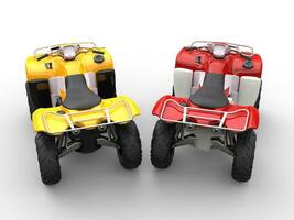 Yellow and red quad bikes - top view photo