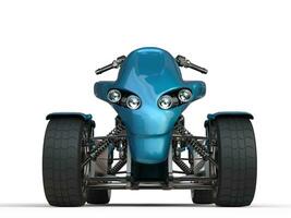 Metallic blue quad bike - front view closeup shot photo