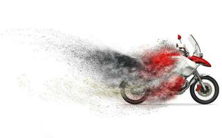 Cool red and white motorcycle - dust disintegration FX photo