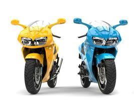 Awesome yellow and blue modern super sports bikes photo