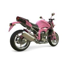 Bright pink modern motorcycle - rear wheel view photo