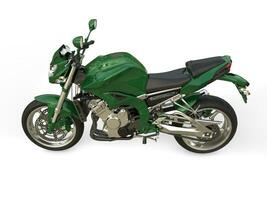 Racing green modern motorcycle - top down side view photo