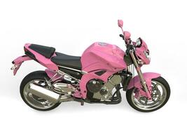 Bright pink modern motorcycle - top down side view photo