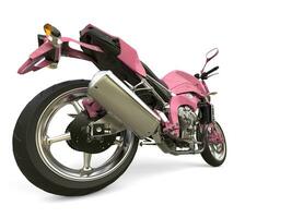 Bright pink modern motorcycle - rear wheel closeup shot photo