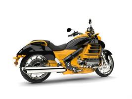 Sun yellow modern chopper motorcycle - side view photo