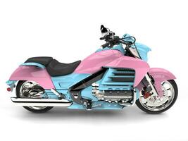 Candy colored powerful chopper bike - top down side view photo