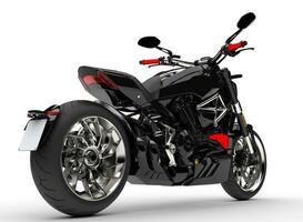 Epic shiny black powerful motorcycle - tail view photo