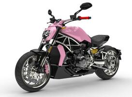 Cool pink modern motorcycle - front view closeup shot photo