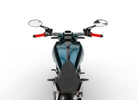 Dark cyan metallic chopper motorcycle - riders point of view shot photo