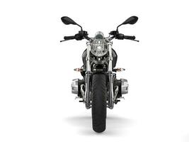 Modern black chopper motorcycle - front view photo