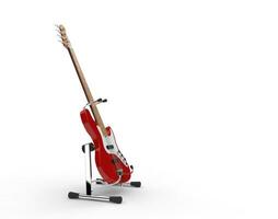 Red Bass Guitar On The Stand Side View photo