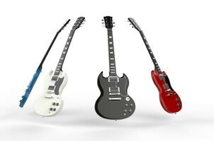 Four electric guitars all different colors. photo