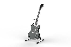 Black electric guitar on stand photo