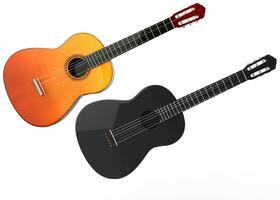 Acoustic guitars - wood and black - 3D illustration - isolated on white background photo