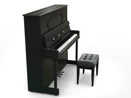 pequeño vertical piano con piano banco - en blanco antecedentes - lado ver - 3d hacer foto