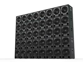 Big wall of hifi subwoofer speakers - side view photo