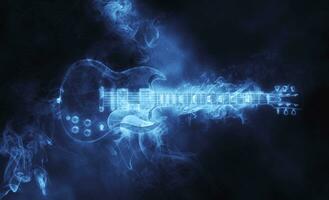 Awesome hard rock guitar in smoke form photo