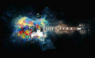 Colorful psychodelic rock guitar - grunge illustration photo