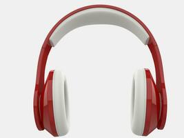 Modern red wireless headphones with white ear pads and details - closeup shot photo