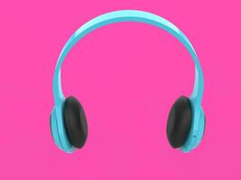 Modern light blue slim wireless headphones with silver details on pink background - front view photo