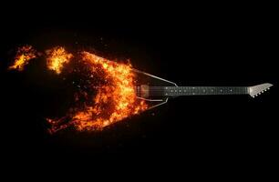 Black heavy metal guitar bursting into flames photo