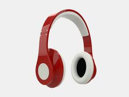 Modern shiny red headphones with white detailing photo