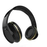 Modern black wireless heaphones with golden details photo