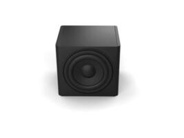 Small black cube sub woofer music speaker - top down view - 3D Illustration photo