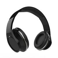 Modern black wireless headphones with silver platinum details - closeup shot photo