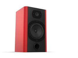 Modern music speaker with matte red side panels photo