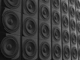 Wall of bass sub woofer sound speakers - angled shot photo