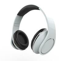 Modern white wireless headphones with silver platinum details - closeup shot photo