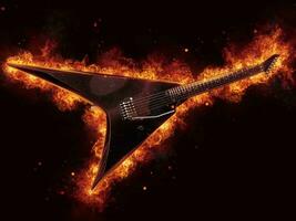 pesado metal eléctrico guitarra en fuego foto