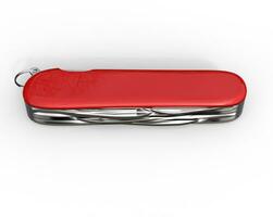 Red swiss army knife closed - top view, on white background, ideal for digital and print design. photo