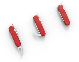 Red swiss army knifes on white background, ideal for digital and print design. photo