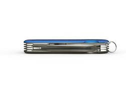 Blue swiss army knife - side view on white background, ideal for digital and print design. photo