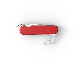 Red swiss army knife,can opener, on white background, ideal for digital and print design. photo