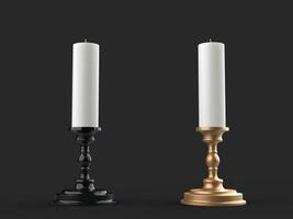 White wax candles on black and gold candleholders photo