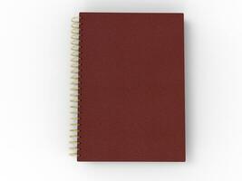 Red leather notebook - spiral binding - top down view photo