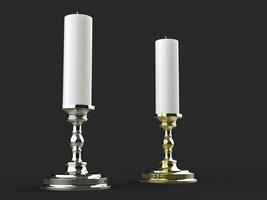 Silver and gold candle holders with white wax candles - low angle photo