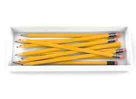 Box of normal yellow graphite pencils photo