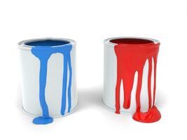 Blue and red paint in paint cans - isolated on white background photo