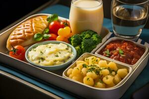 Close up of airline meal presentation photo