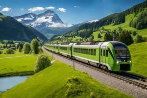 Stunning views of train routes through mountains forests and countryside photo