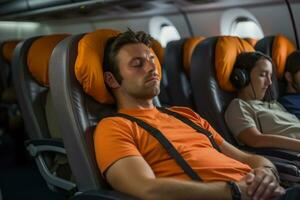 Passengers relaxing in their seats or sleeping during the journey photo