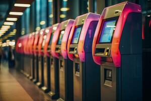 Close ups of train ticket machines and digital displays photo