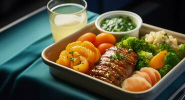 Close up of airline meal presentation photo