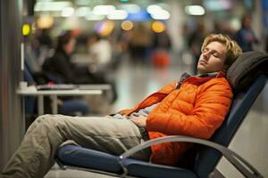 Passenger napping in airport terminal photo