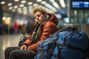 Passenger napping in airport terminal photo