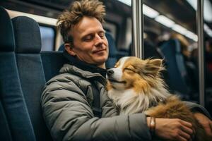 pasajeros de viaje con su mascotas en trenes foto